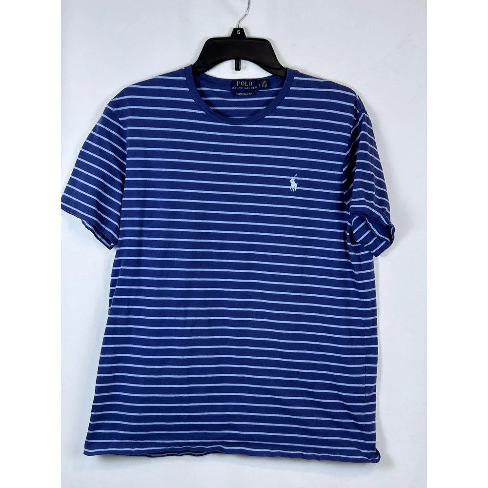 Polo Ralph Lauren Mens Custom Slim Fit Striped T-Shirt Blue Large Short Sleeve